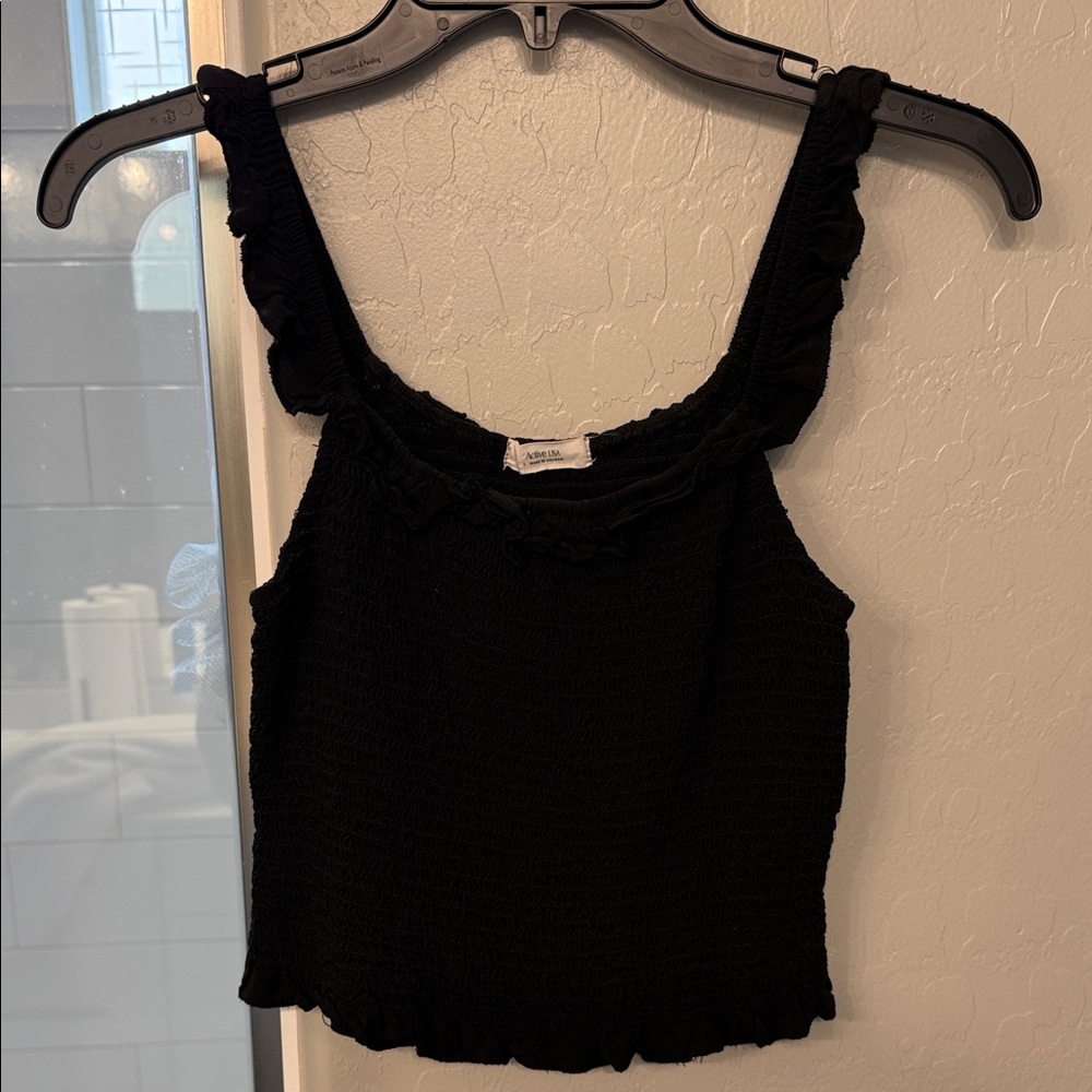 Active USA Black Smocked Tank Top